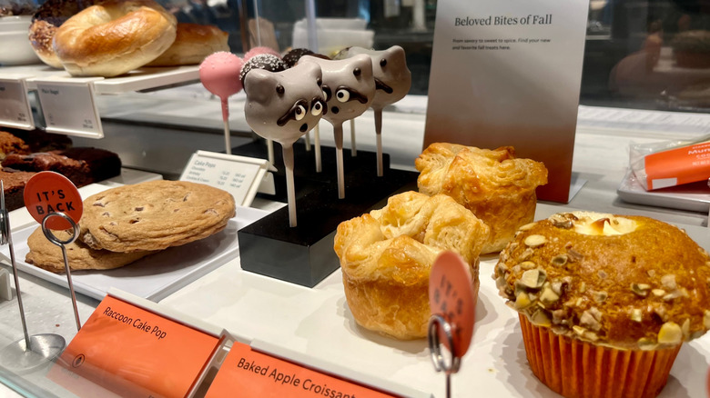 Different Starbucks pastries, including Starbuck's cake pops, on display