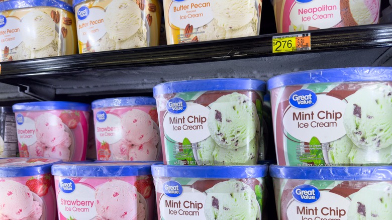 Shelves of Great Value brand ice cream