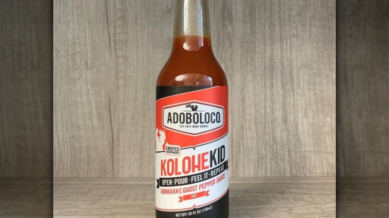 A bottle of Adoboloco Kolohe Kid Hot Sauce.