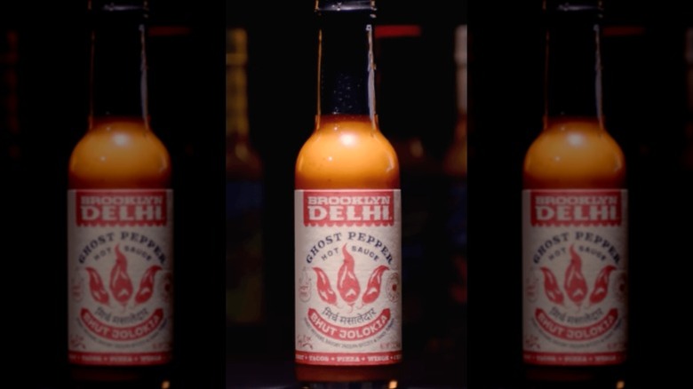 A bottle of Brooklyn Delhi Ghost Pepper Hot Sauce.