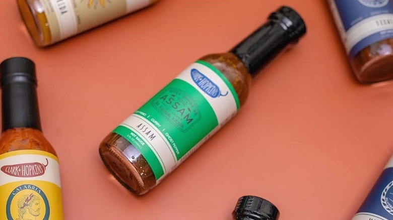Close-up of Clark and Hopkins Assam Hot Sauce.