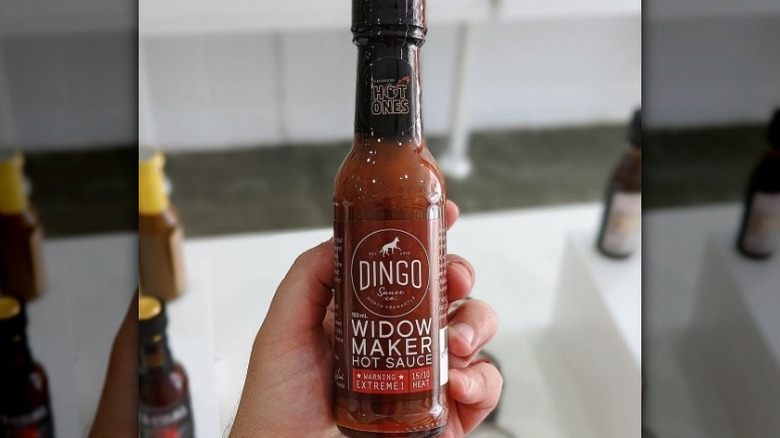 A bottle of Dingo Sauce Co. Widow Maker Hot Sauce.