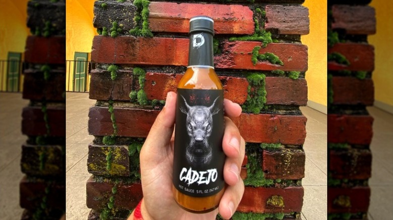 A bottle of Donis Cadejo hot sauce.