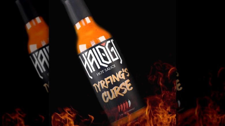 A bottle of Halogi Hot Sauce Tyrfing's Curse Hot Sauce.