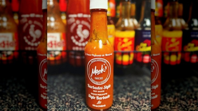 A bottle of Mark's Barbados Style Hot Sauce.