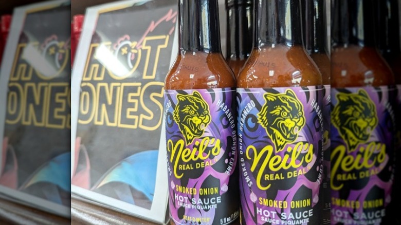 Bottles of Neil's Real Deal Smoked Onion Hot Sauce.