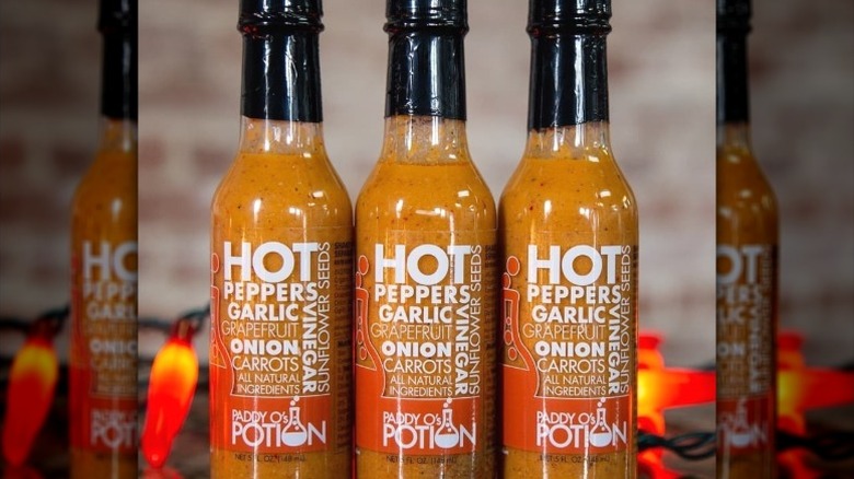 Bottles of Paddy O's Potion Hot Sauce.