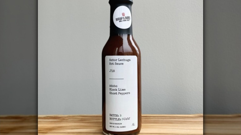 A bottle of Señor Lechuga .718 Hot Sauce