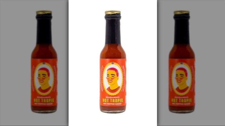A bottle of Shaquanda's Hot Tropic Hot Pepper Sauce.