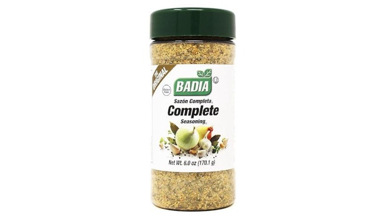 A product shot of a bottle of Badia Complete Seasoning blend