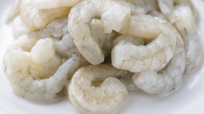 Raw shrimp on a white plate