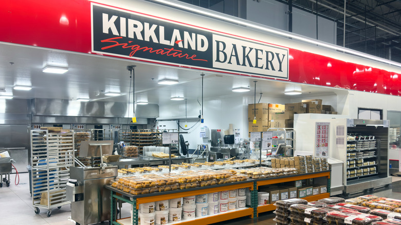The inside of the Costco Bakery with the Kirkland Signature branding across the wall