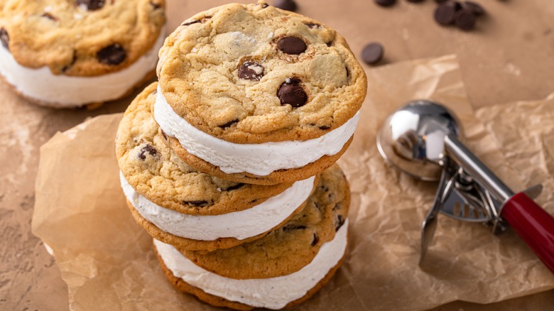 Chocolate chip cookie ice cream sandwiches