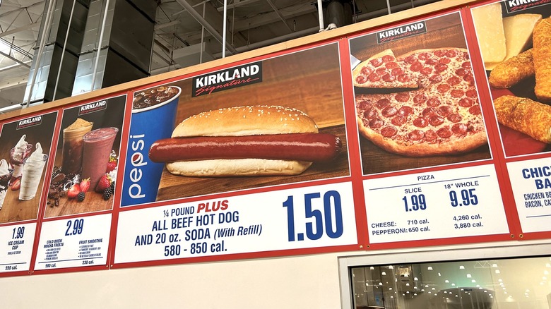 Costco's food court menu inside the warehouse store