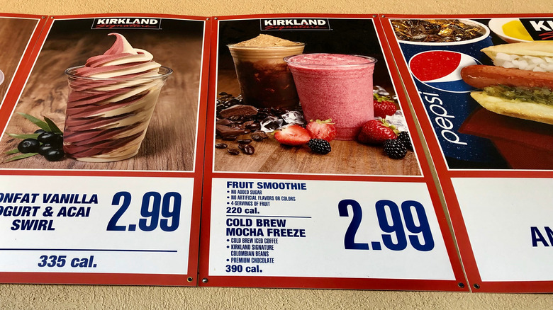 Costco food court menu for frozen yogurt, smoothies, and iced drinks