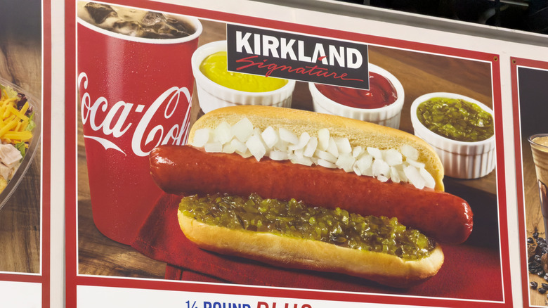 The Costco hot dog and soda combo on the menu at the food court.