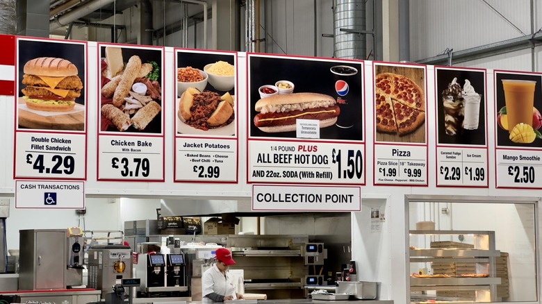Food court menu in a Costco location in the United Kingdom