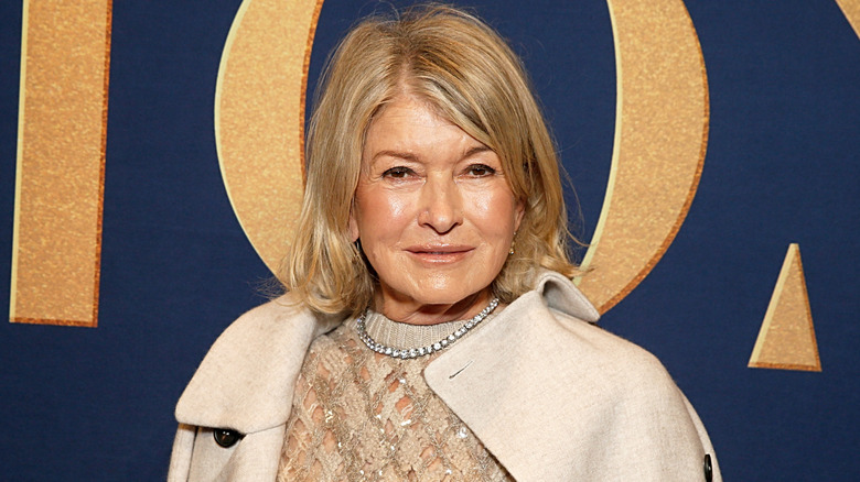 Martha Stewart wearing beige sweater and coat