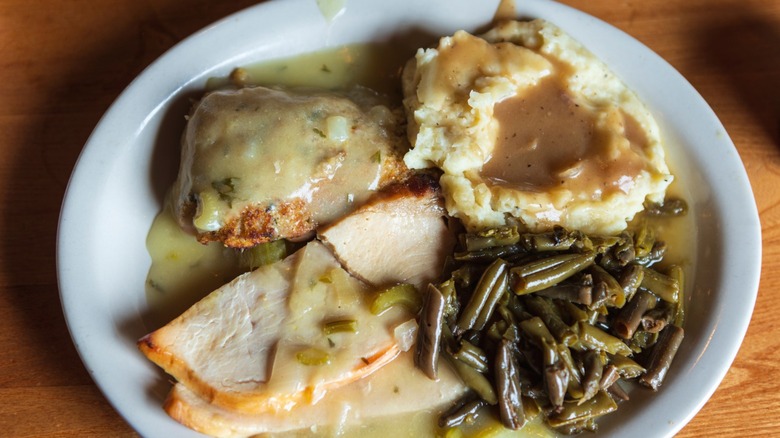 A turkey dinner from Cracker Barrel, including the much-maligned mashed potatoes.