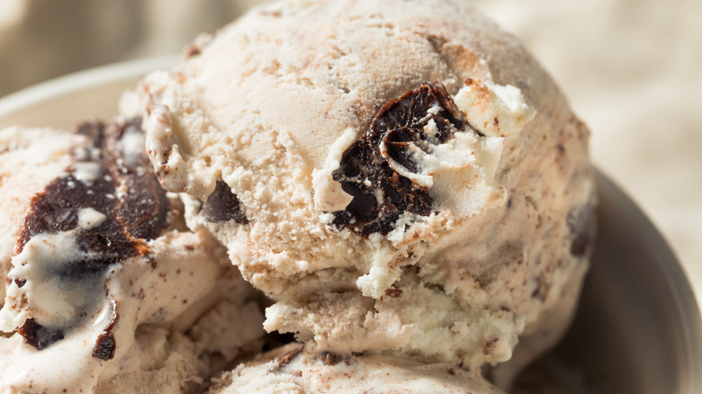a close-up of a bowl full of Moose Tracks ice cream