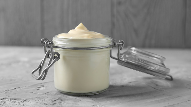 A jar of homemade mayonnaise.