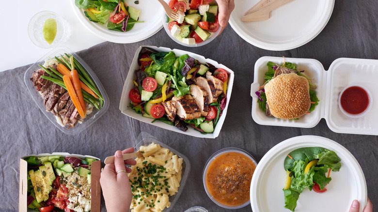 Top view of assorted takeout food