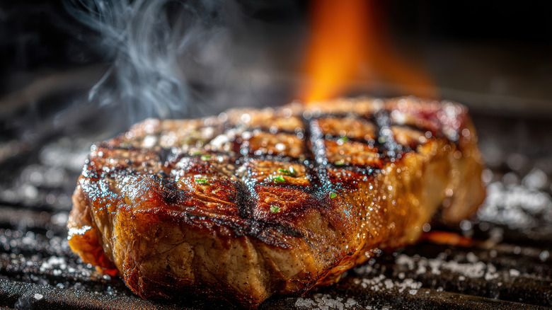 A steak cut on the grill