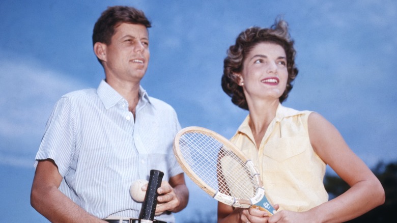 John F. Kennedy and his fiancee, Jacqueline Kennedy.