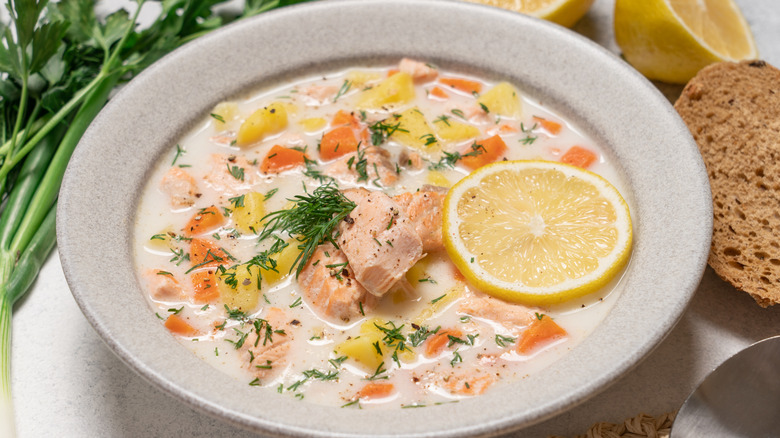 Bowl of salmon chowder