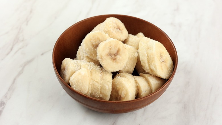 Bowl filled with frozen banana slices