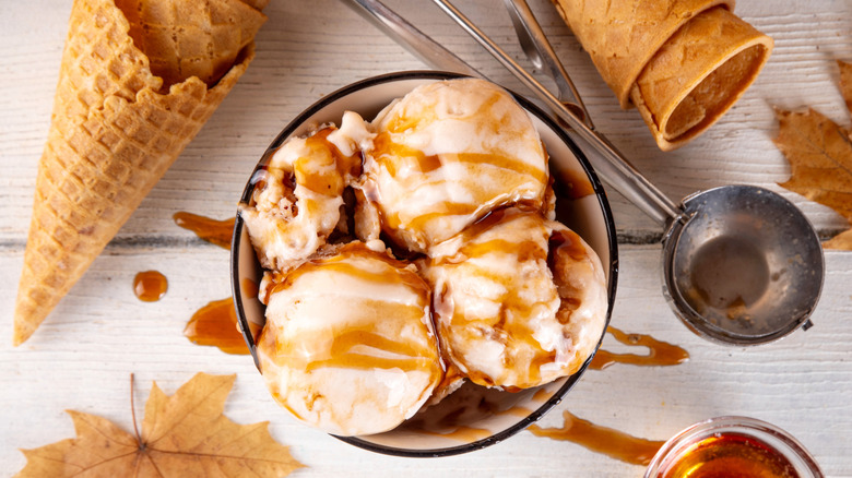 Maple syrup on ice cream