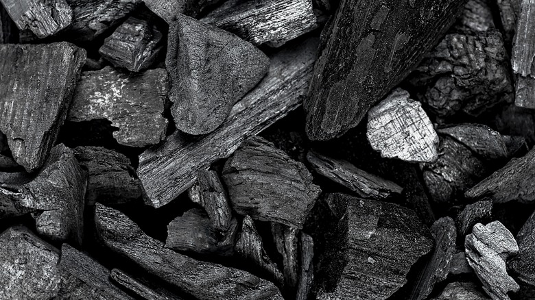 Black lump charcoal pieces
