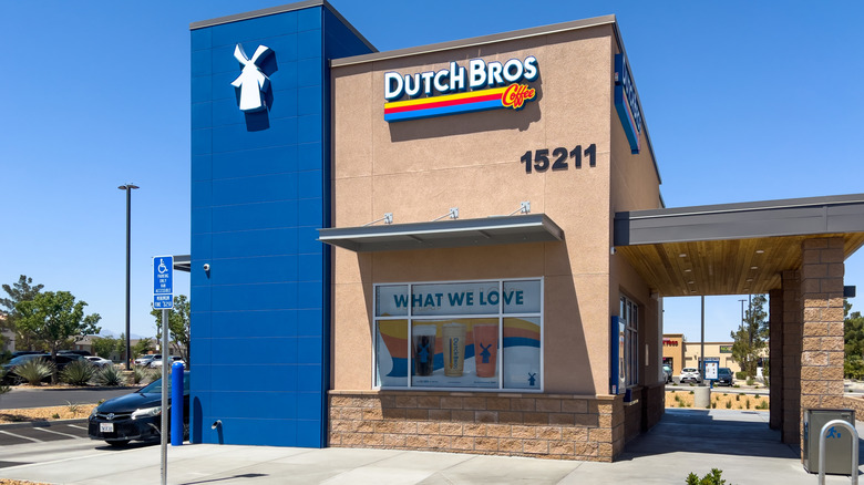 A typical Dutch Bros, with a drive-thru and walk up window