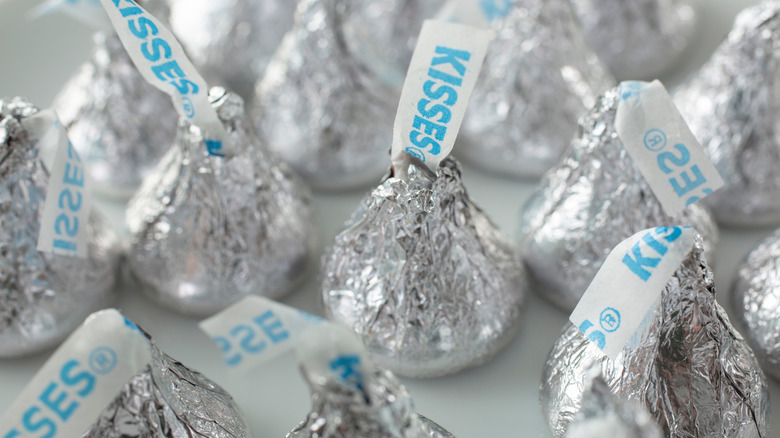 Silver-wrapped Hershey's kisses