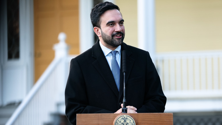 Mayor of New York Zohran Mamdani speaking at a podium