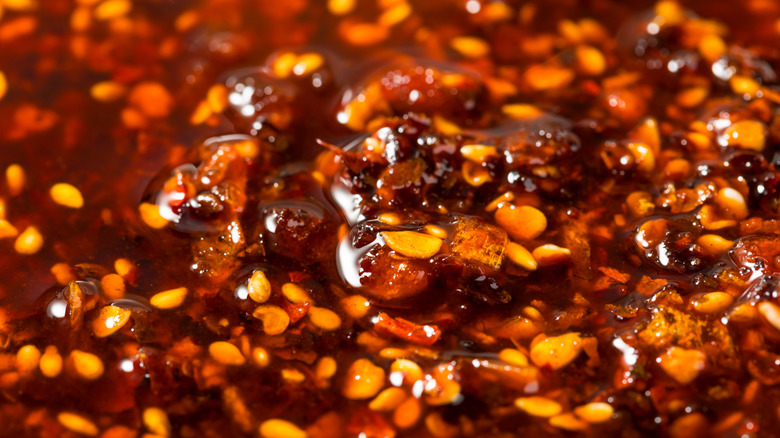Close-up image of chili crisp.