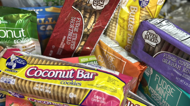 Assorted packages of cookies from Dollar Tree put together.