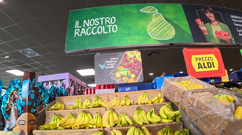 Bananas for sale at an Aldi in Italy .