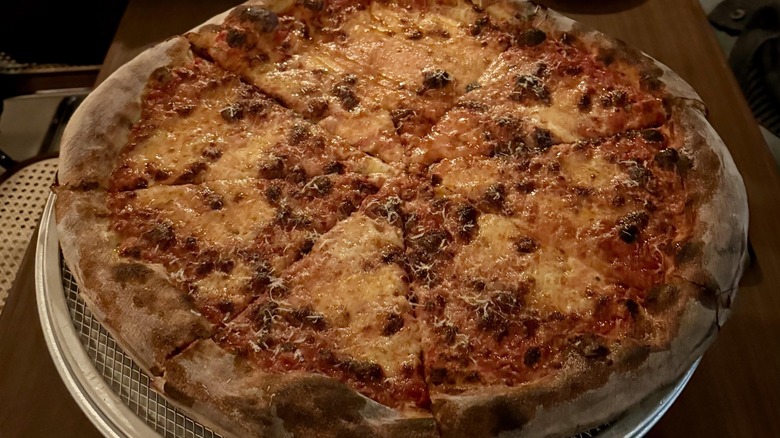 A cheese pizza from Ceres Pizza in Manhattan, New York