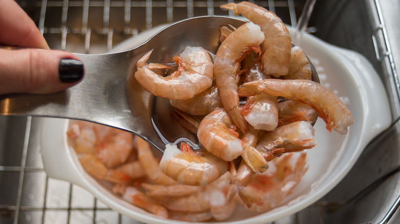 shrimp on a metal spoon