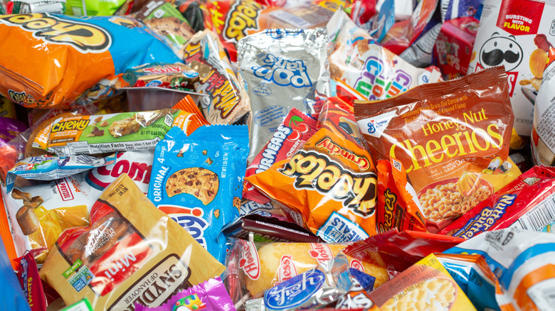 A variety of snack bags for chips, candy, cookies, and cereal