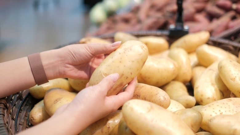 Person holding a potato in store