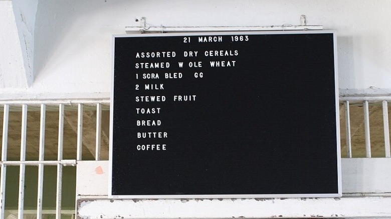 The menu on display at Alcatraz State Prison.