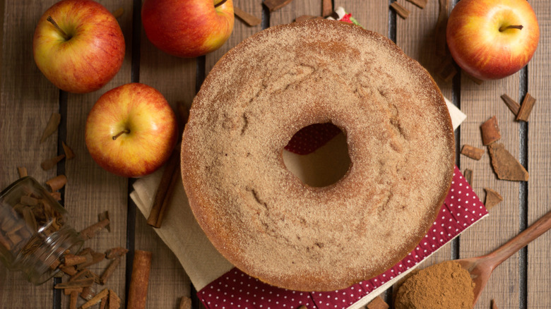 Apple Bundt cake topped with cinnamon sugar