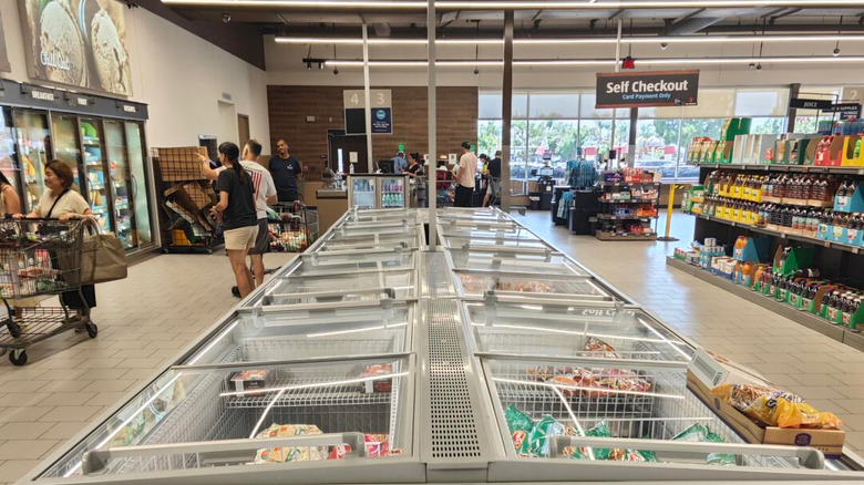 Inside the frozen and refrigerated section at Aldi