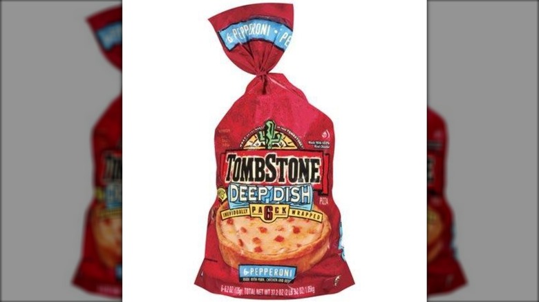 Bag of Tombstone Deep Dish pepperoni pizzas