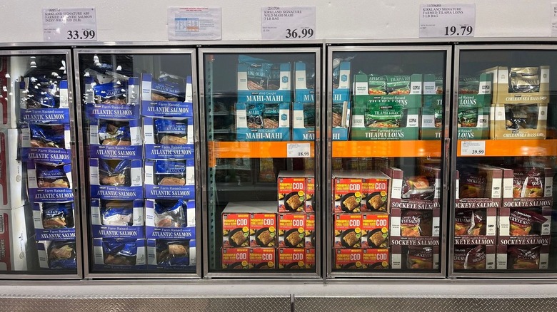 The frozen seafood section at Costco.