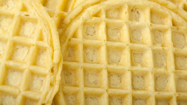 close up of frozen waffles