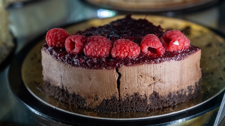 chocolate cake with raspberry topping