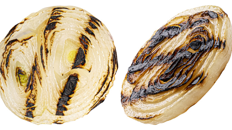 Onion slices with grill marks